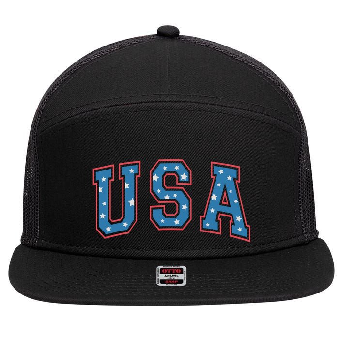 USA Patriotic American Flag 4th Of July 7 Panel Mesh Trucker Snapback Hat