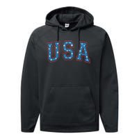 USA Patriotic American Flag 4th Of July Performance Fleece Hoodie