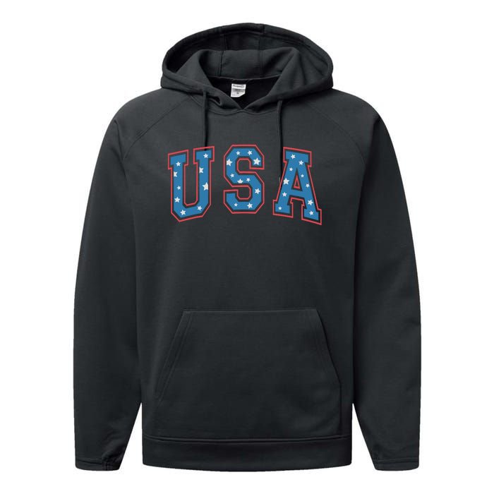 USA Patriotic American Flag 4th Of July Performance Fleece Hoodie