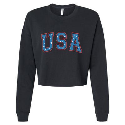 USA Patriotic American Flag 4th Of July Cropped Pullover Crew