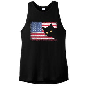 Usa Patriotic American Flag Us Cat Ladies PosiCharge Tri-Blend Wicking Tank