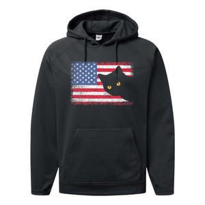 Usa Patriotic American Flag Us Cat Performance Fleece Hoodie