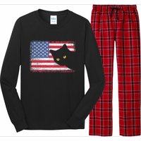 Usa Patriotic American Flag Us Cat Long Sleeve Pajama Set