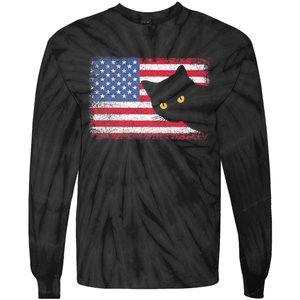 Usa Patriotic American Flag Us Cat Tie-Dye Long Sleeve Shirt