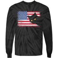 Usa Patriotic American Flag Us Cat Tie-Dye Long Sleeve Shirt