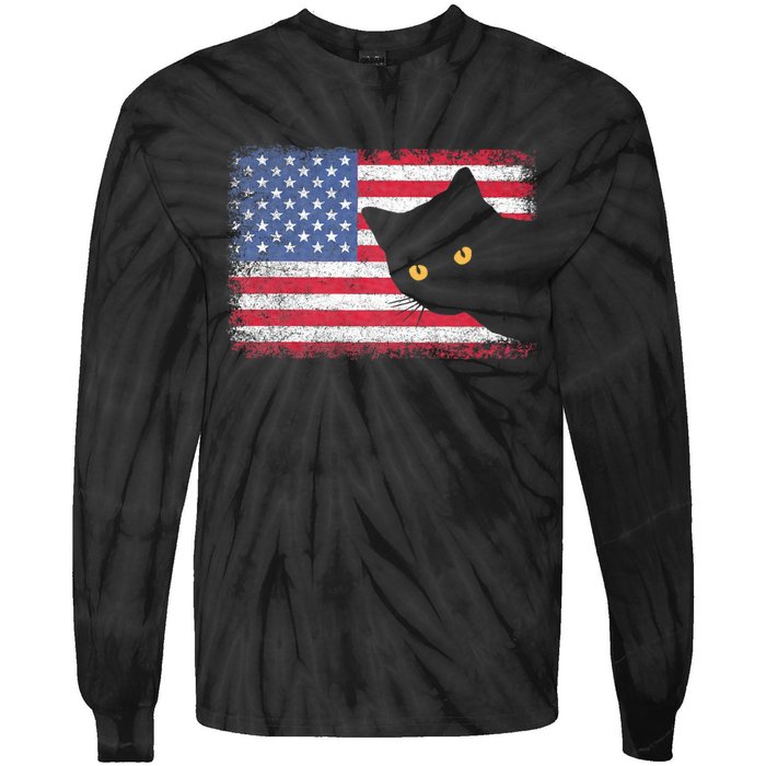 Usa Patriotic American Flag Us Cat Tie-Dye Long Sleeve Shirt