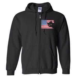 Usa Patriotic American Flag Us Cat Full Zip Hoodie