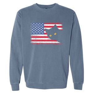 Usa Patriotic American Flag Us Cat Garment-Dyed Sweatshirt