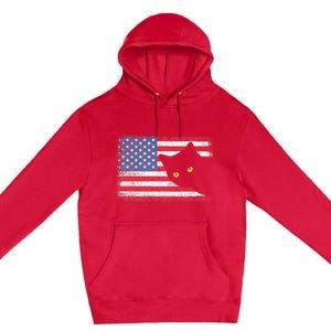 Usa Patriotic American Flag Us Cat Premium Pullover Hoodie