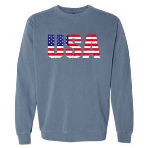 Usa Patriotic American Flag Garment-Dyed Sweatshirt