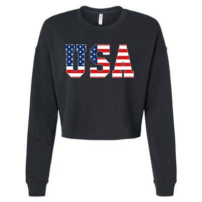USA Patriotic American Flag Hoodie Red White Blue Cropped Pullover Crew