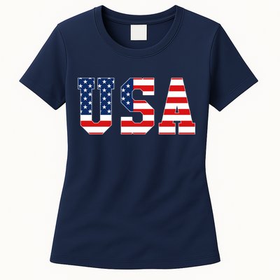 USA Patriotic American Flag Hoodie Red White Blue Womens T-Shirt