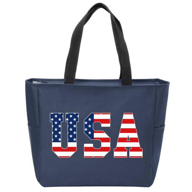 USA Patriotic American Flag Hoodie Red White Blue Zip Tote Bag