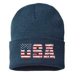 Usa Patriotic American Flag Sustainable Knit Beanie