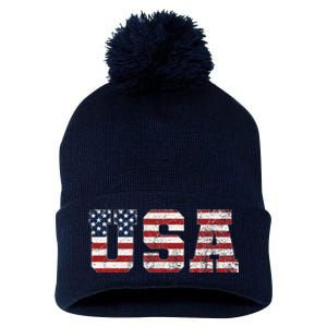 Usa Patriotic American Flag Pom Pom 12in Knit Beanie