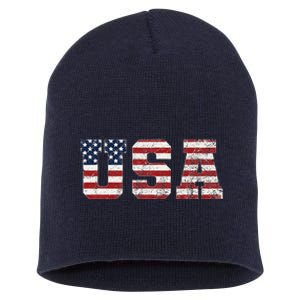 Usa Patriotic American Flag Short Acrylic Beanie