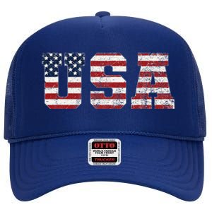 Usa Patriotic American Flag High Crown Mesh Back Trucker Hat