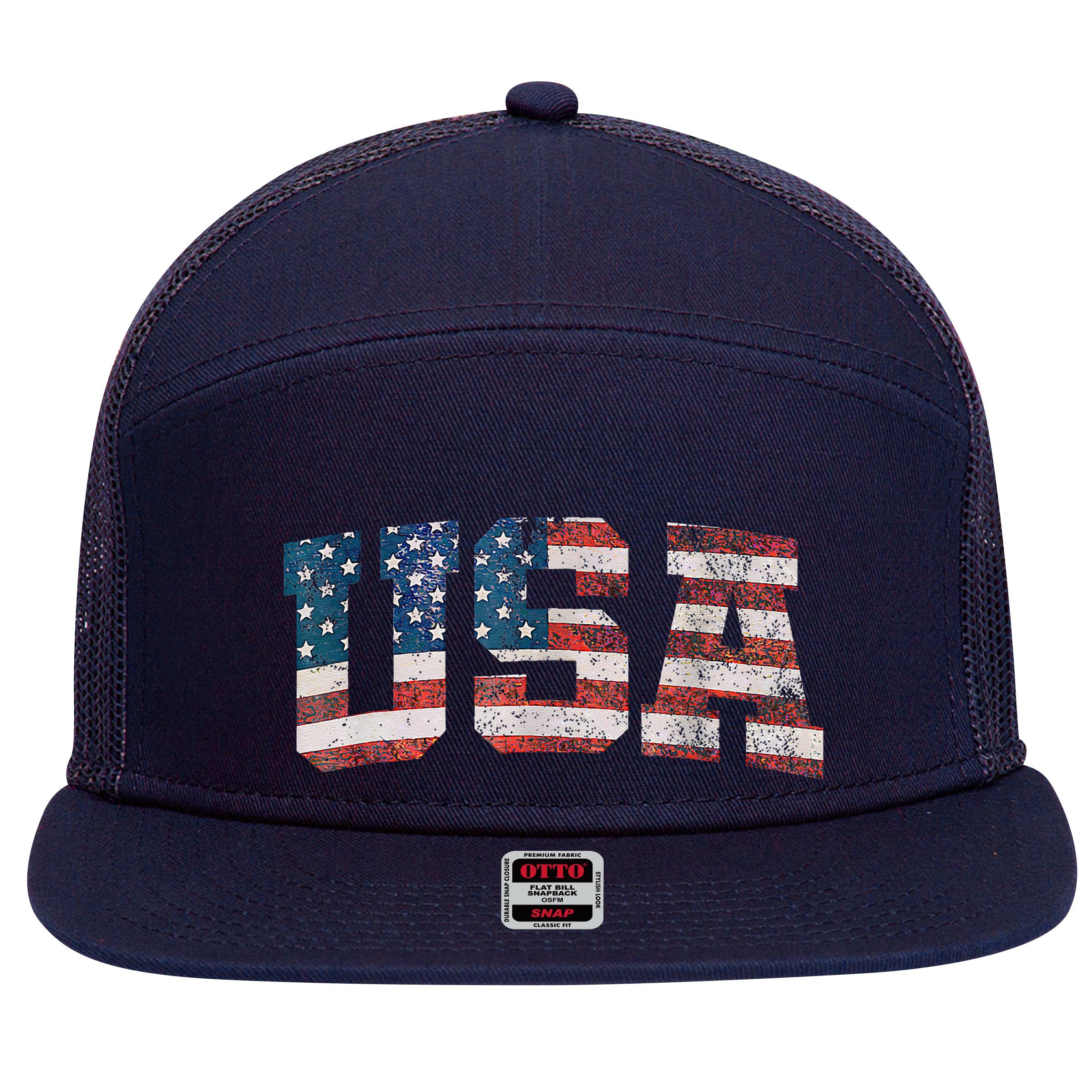 Usa Patriotic American Flag 4th Of July 7 Panel Mesh Trucker Snapback Hat