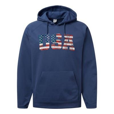 Usa Patriotic American Flag 4th Of July Performance Fleece Hoodie