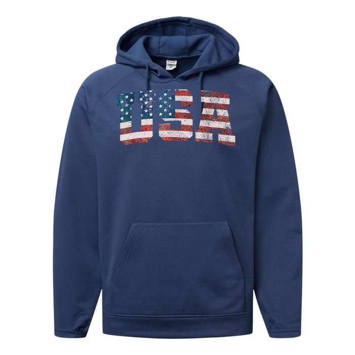 Usa Patriotic American Flag 4th Of July Performance Fleece Hoodie