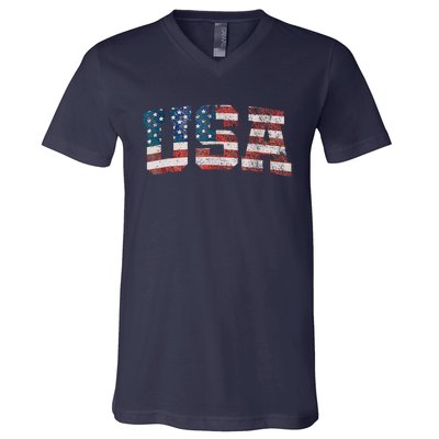 Usa Patriotic American Flag 4th Of July V-Neck T-Shirt