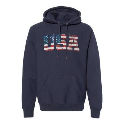 Usa Patriotic American Flag 4th Of July Premium Hoodie