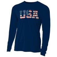 Usa Patriotic American Flag 4th Of July Cooling Performance Long Sleeve Crew