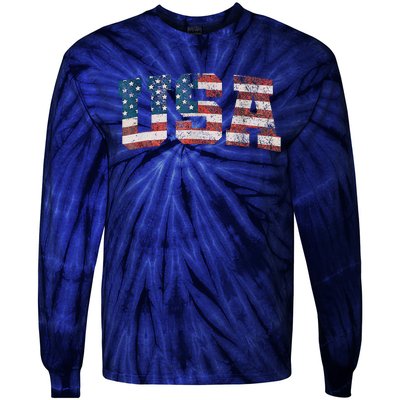 Usa Patriotic American Flag 4th Of July Tie-Dye Long Sleeve Shirt