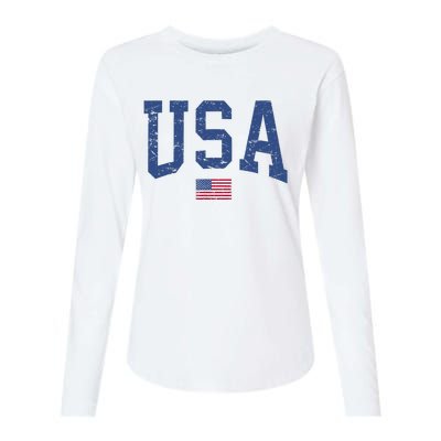 USA Patriotic American Flag Distressed Womens Cotton Relaxed Long Sleeve T-Shirt