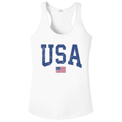 USA Patriotic American Flag Distressed Ladies PosiCharge Competitor Racerback Tank