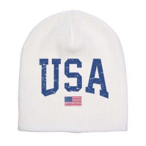 USA Patriotic American Flag Distressed Short Acrylic Beanie