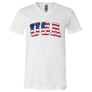 USA Patriotic American Flag US V-Neck T-Shirt