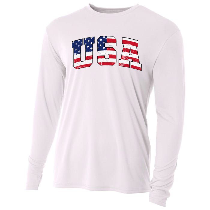 USA Patriotic American Flag US Cooling Performance Long Sleeve Crew