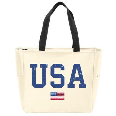USA Patriotic American Flag Distressed Zip Tote Bag