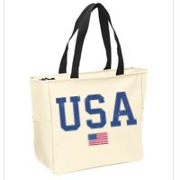 USA Patriotic American Flag Distressed Zip Tote Bag