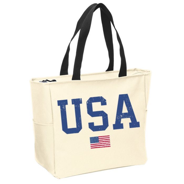 USA Patriotic American Flag Distressed Zip Tote Bag