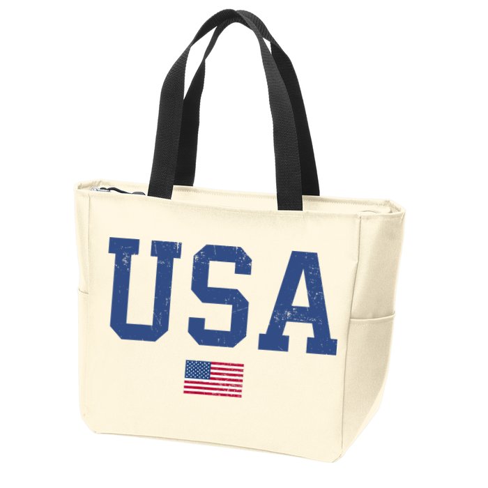 USA Patriotic American Flag Distressed Zip Tote Bag