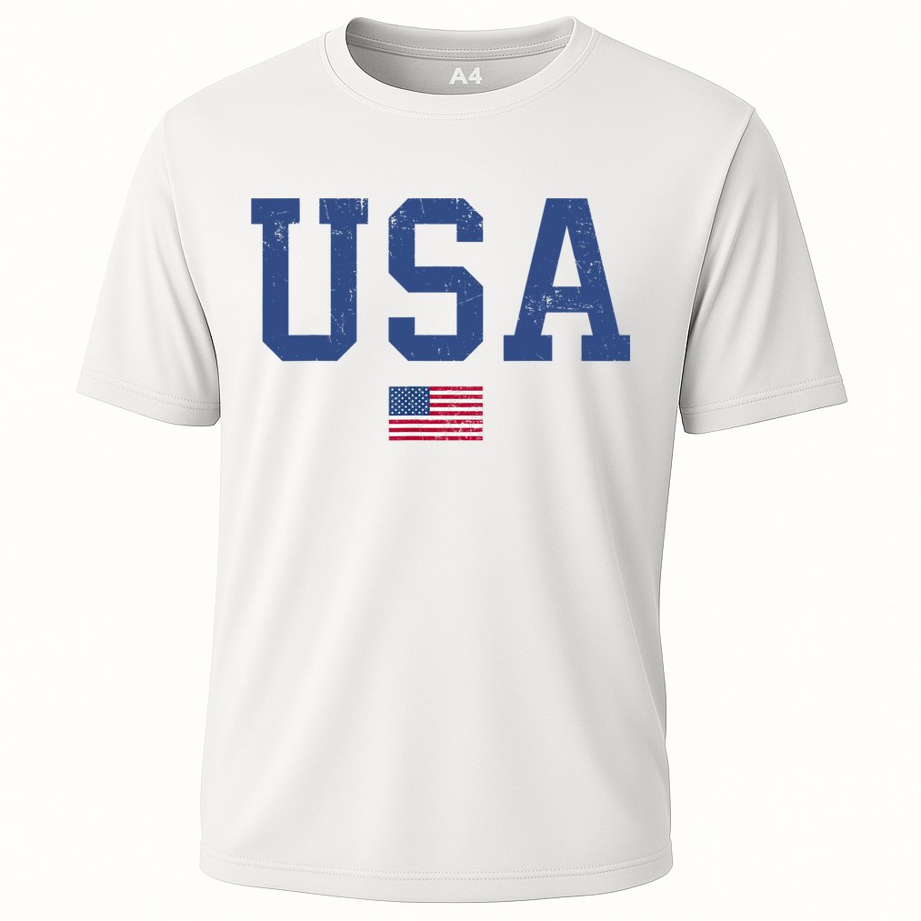 USA Patriotic American Flag Distressed Cooling Performance Crew T-Shirt
