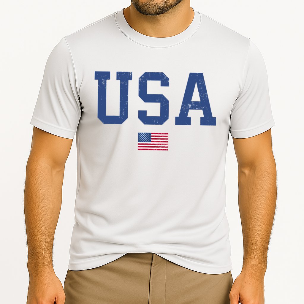 USA Patriotic American Flag Distressed Cooling Performance Crew T-Shirt