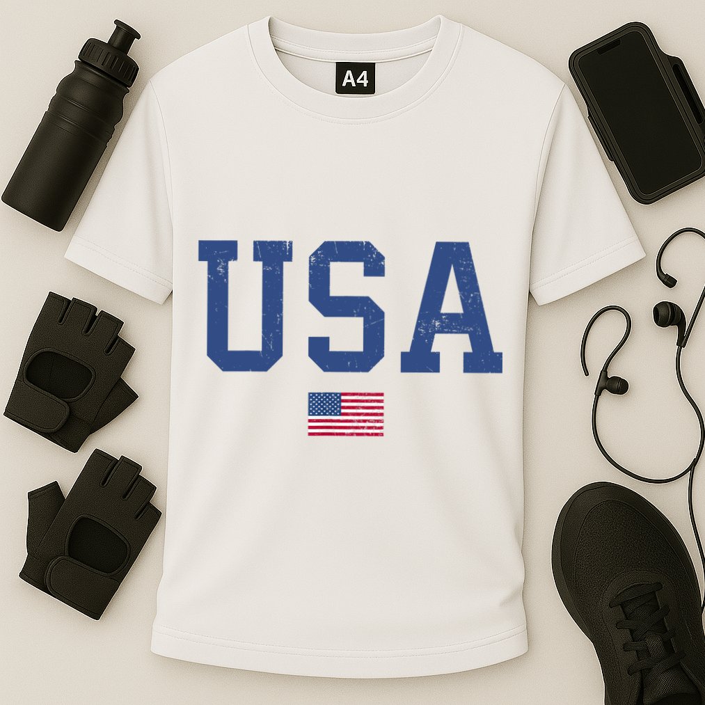 USA Patriotic American Flag Distressed Cooling Performance Crew T-Shirt