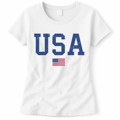 USA Patriotic American Flag Distressed Womens T-Shirt