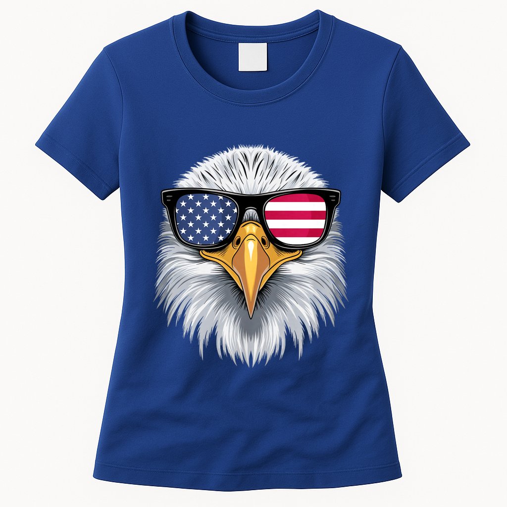 Usa Patriotic American Flag Bald Eagle Sunglasses July 4th Womens T-Shirt