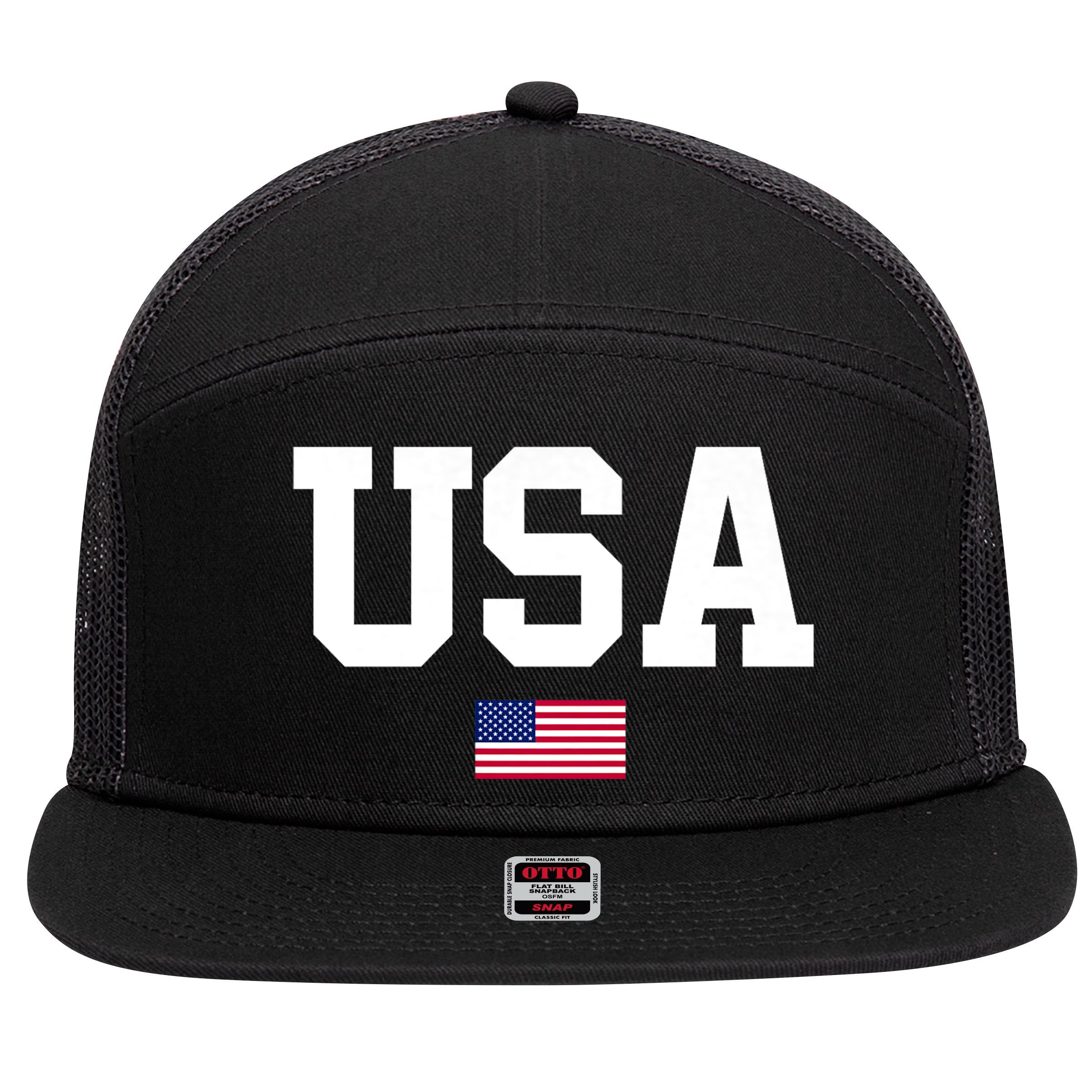 Usa Patriotic American Flag 4th Of July Usa American Flag 7 Panel Mesh Trucker Snapback Hat