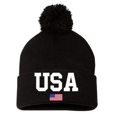 Usa Patriotic American Flag 4th Of July Usa American Flag Pom Pom 12in Knit Beanie