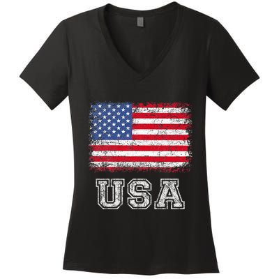 Usa Patriotic American Flag Women's V-Neck T-Shirt