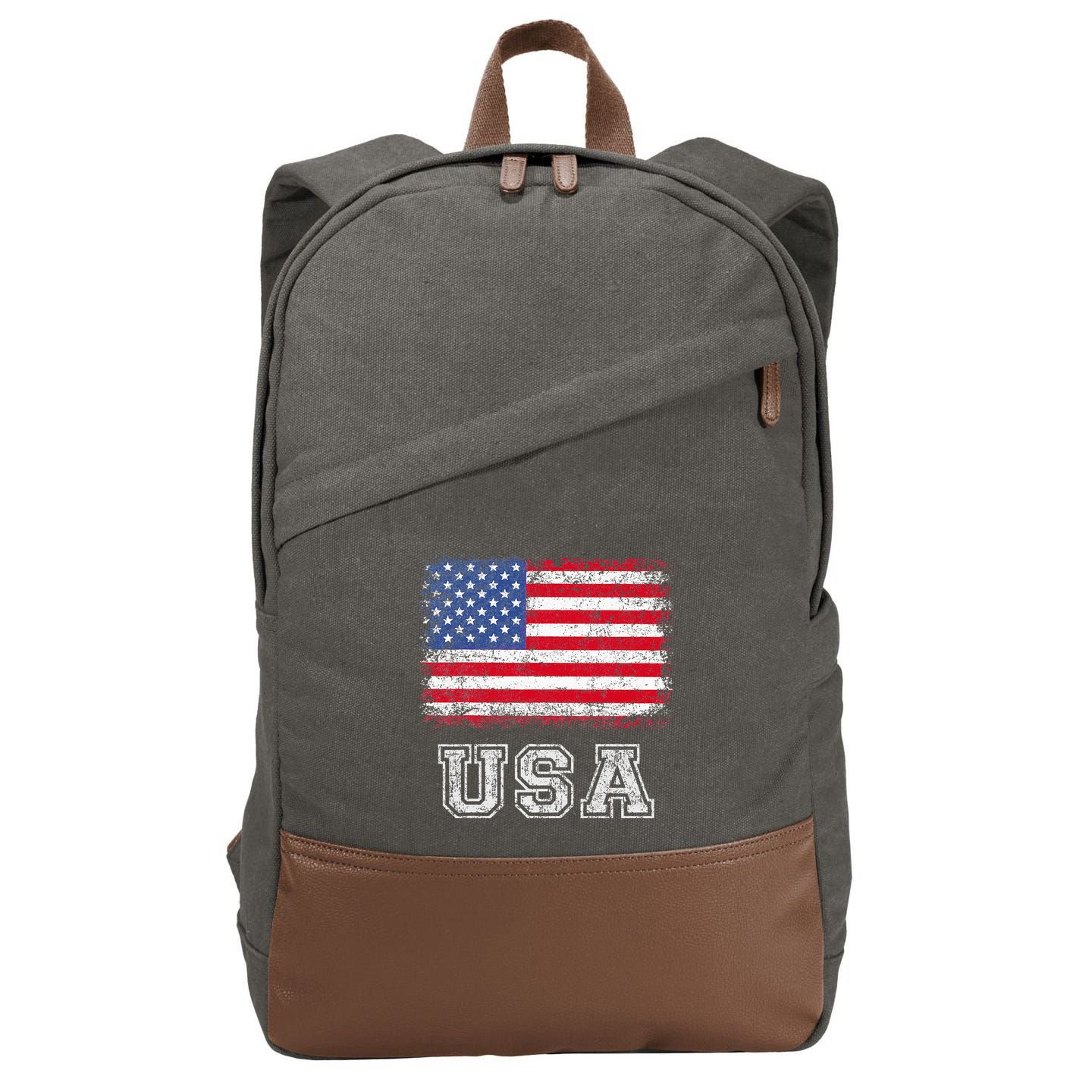 Usa Patriotic American Flag Cotton Canvas Backpack