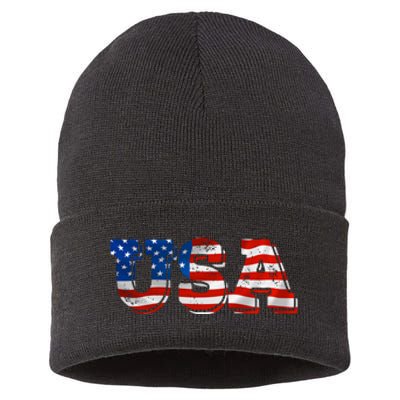 USA Patriotic American Flag For Men Women Kids Girls USA Sustainable Knit Beanie