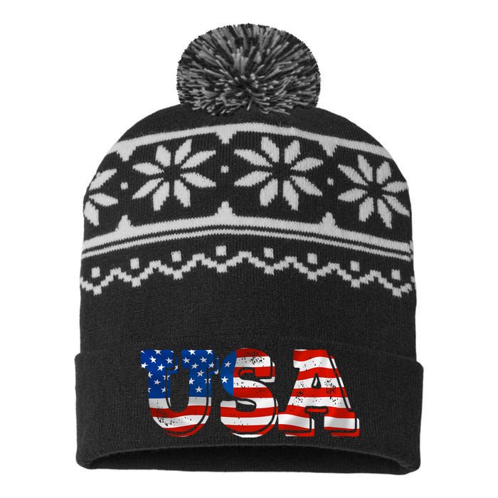 USA Patriotic American Flag For Men Women Kids Girls USA USA-Made Snowflake Beanie