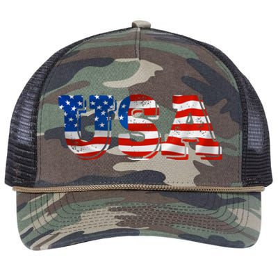 USA Patriotic American Flag For Men Women Kids Girls USA Retro Rope Trucker Hat Cap