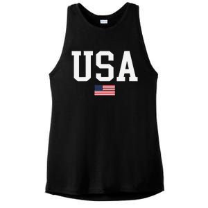 Usa Patriotic American Flag Us V Neck Ladies PosiCharge Tri-Blend Wicking Tank